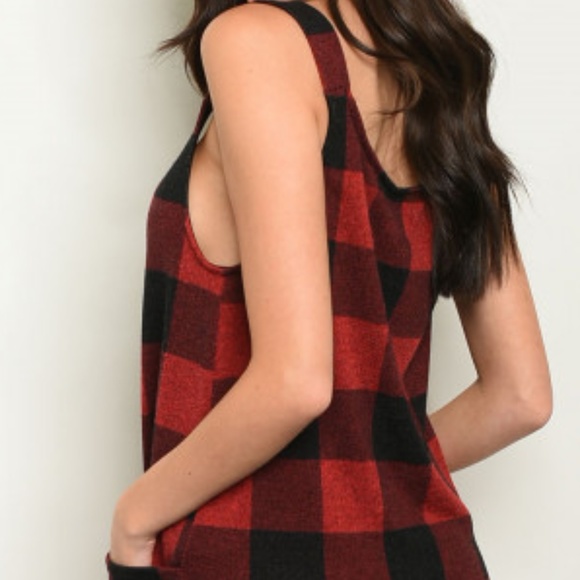 Last 1! RED & BLACK MIDI PLAID DRESS - Picture 3 of 8
